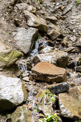 Source flowing between stones in the mountains.
