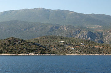 Fototapeta premium Three layers of mountains in Kaş, Turkey