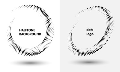 Halftone round as icon or background. Black abstract vector circle frame with dots as logo or emblem.