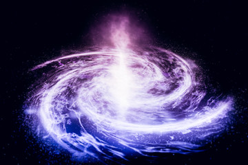 Galaxy closeup in space. Color cluster of stars around the center of the galaxy.