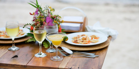 Romantic dinner served for two