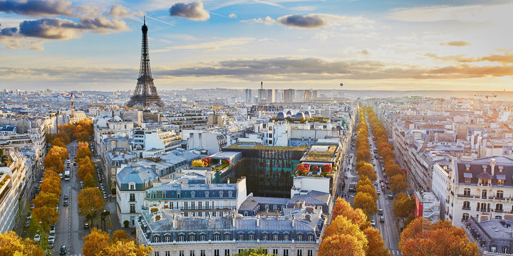 Aerial Panoramic Cityscape View Of Paris, France