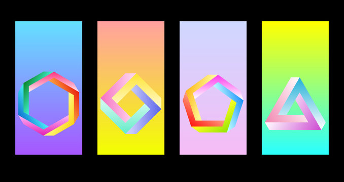 Creative abstract retrowave, synthwave as wallpaper in smartphone. Penrose impossible objects or impossible figures or an undecidable figures.