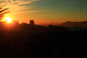 A sunset over the city by the bay