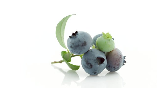 Blueberry. Fresh and ripe organic Blueberries isolated on white background. Dieting, healthy food. Rotation. Slow motion 4K UHD video footage. 3840X2160