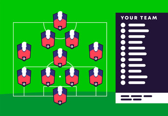 vector illustration of the starting lineup of the football team on the background of the marking of the football field