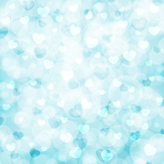 Abstract beautiful blurred bokeh background with white and blue hearts on a blue background. Vector illustration for Valentine s . EPS10.