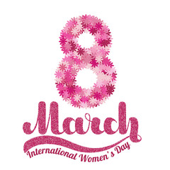Lettering 8 March isolated on white background. Vector illustration for International Women s Day. EPS10.