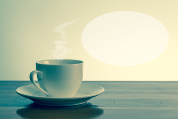 Hot coffee on table with frame for your quote. retro filter