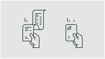 Set of payment options vector elements in flat style. Credit card processing, hand holding debit-credit card, cash and receipt.