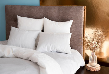 Interior with bed and colored walls