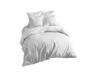 Fototapeta na wymiar White bedding items on the bed isolated.