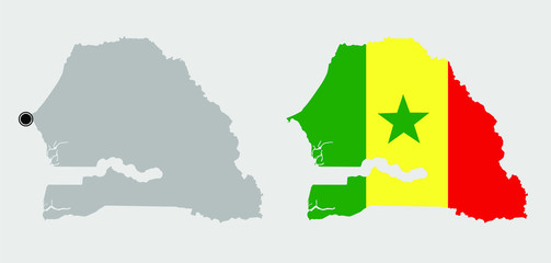 Contour of Senegal in grey and in flag colors