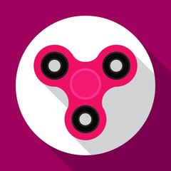 Fidget spinner pink color in flat style with long shadow. Hand toy for stress relieving. Modern trend 2017. Vector illustration isolated on white background. EPS10.