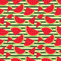 Watermelon seamless pattern in modern flat style for wrapping paper, wallpaper, textile and other items. Vector illustration. EPS10.
