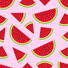 Watermelon seamless pattern in modern flat style for wrapping paper, wallpaper, textile and other items. Vector illustration. EPS10.
