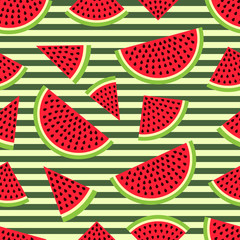 Watermelon seamless pattern in modern flat style for wrapping paper, wallpaper, textile and other items. Vector illustration. EPS10.