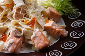 Fetuccini with salmon. Pasta with salmon