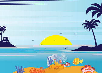  web banners on the theme of Summer Beach, Holiday, Ocean, Vacation, Island, sunset, paradise