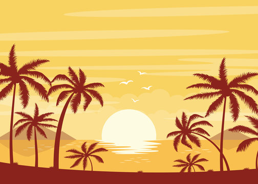 web banners on the theme of beach sunset, sea, ocean, sunny, sunshine, paradise, coastline