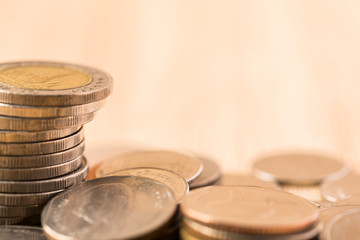 Money pile coins close up
