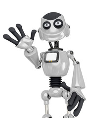 robot cartoon is saying hello