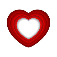 Red heart in the style of paper applications. Vector illustration isolated on white background for Valentine's Day.
