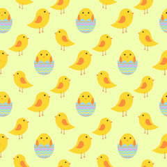 Easter seamless pattern with chickens for wrapping paper, wallpaper, web page background and more.