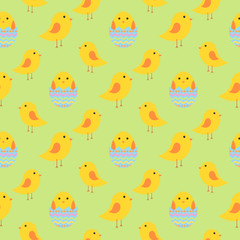 Easter seamless pattern with chickens for wrapping paper, wallpaper, web page background and more.