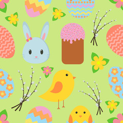 Easter. Seamless pattern with traditional Easter symbols for wrapping paper, wallpaper, web page backgrouns and more.