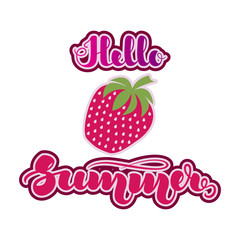 Strawberry in flat style and handwritten lettering 