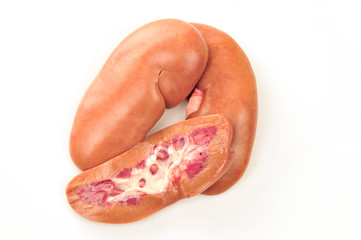 Pig kidney on a white background