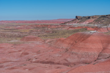 Petrified Forest National Park landscape of the painted hills of pink, red and orange