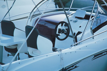 Yacht steering wheel close-up