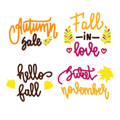 Set of autumn lettering isolated on white background. Vector illustration for posters, cards and much more.