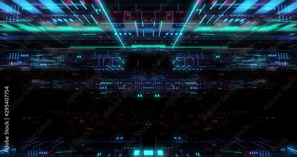 Poster flying futuristic central processing unit. electronic circuitry within a computer that carries out t
