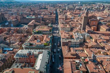 Aerial view of red tiled rooftops in Bologna, Italy © Olga K