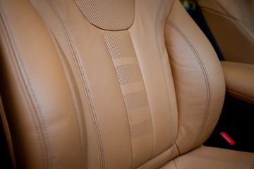 brown leather vintage seat in luxury car , comfortable smooth comfort and good quality . - obrazy, fototapety, plakaty