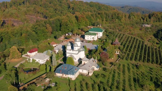 Slanic Monastery, Arges, Romania, 4k drone images.