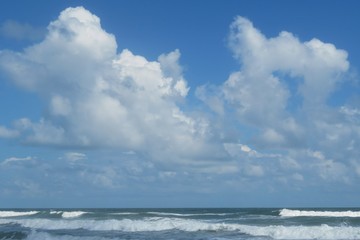 Beautiful sky and clouds view over the ocean on Atlantic coast of North Florida