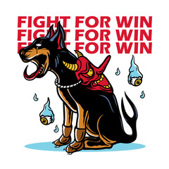 angry dog sitting with japanese demon mask and flying eyeball. Fight for win. Japenese dog t-shirt design