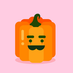 Cute and funny face jack o lantern pumkin.  Flat design banner, vector illustration. Cute ghost in flat design style. Halloween icon in soft or pastel color. Happy halloween symbol for kids