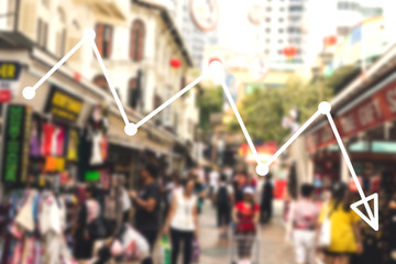 Obraz premium Blur capital town many buildings in city with transportation system double exposure graph and technology icon .