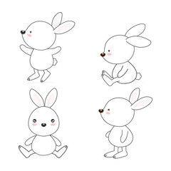 Cute rabbit cartoon set.
