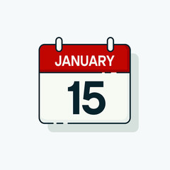 Vector flat daily calendar icon. Day , month ,  15  January