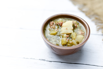 Sausage and kale zuppa toscana Italian creamy soup with potatoes