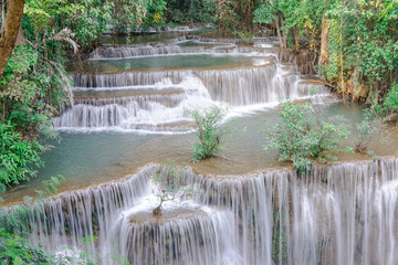 waterfall in rainforest at National Park, Thailand.