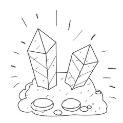 Two crystal gemstones in the rock outline drawing