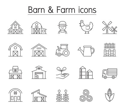 Barn & Farm icon set in thin liine style