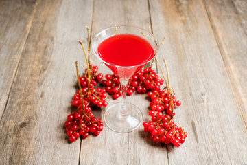 Viburnum martini cocktail with autumn setting on the rustic background. Selective focus. Shallow depth of field.